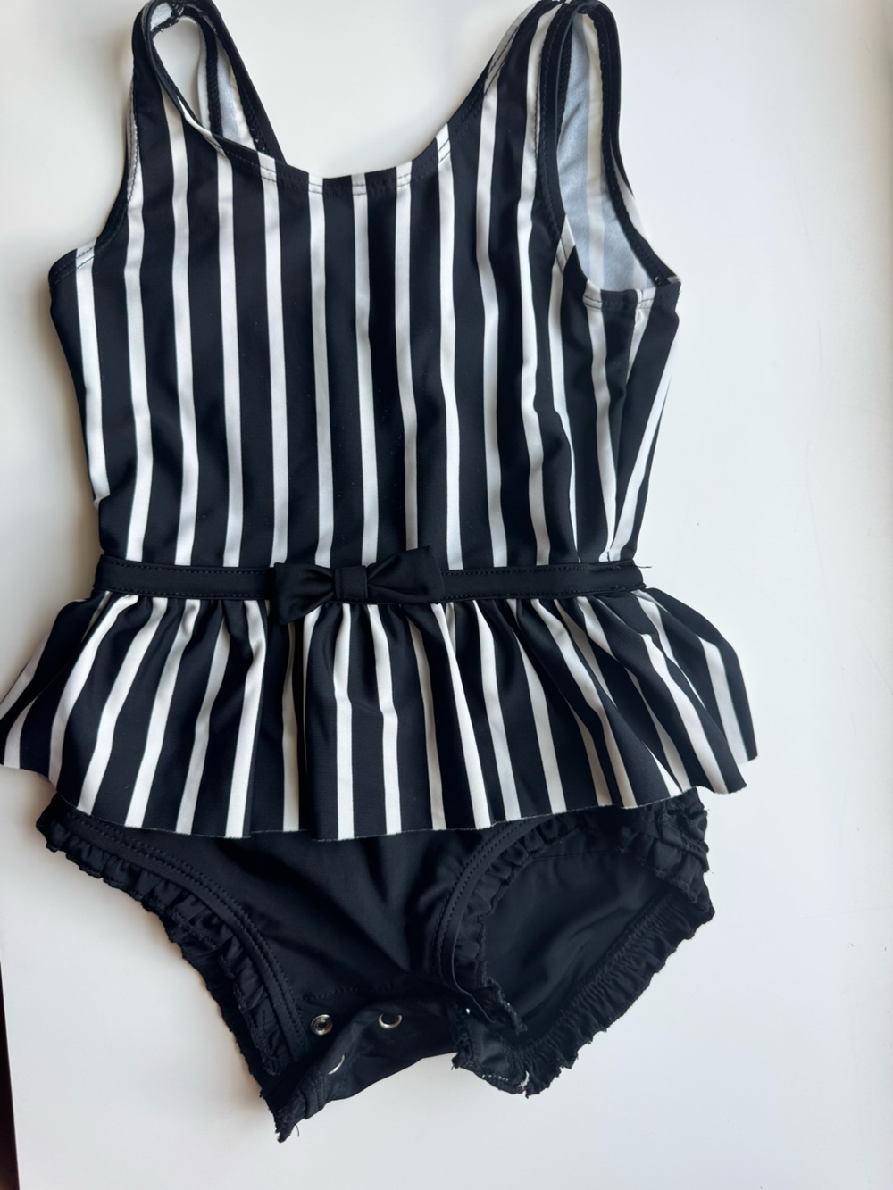 Ruffle Butts Black and White Striped Peplum One-Piece Swimsuit